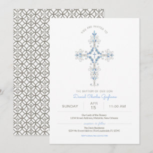 Christian Cross Baby Boy Baptism Invitation
