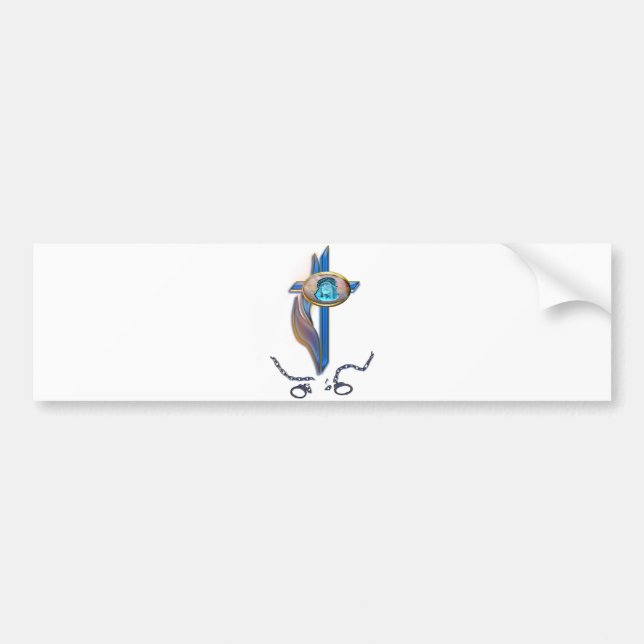 christian cross broken chains bumper sticker (Front)