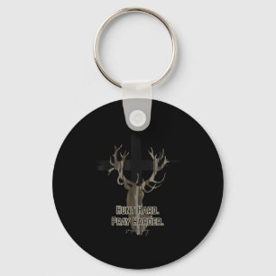 Christian Cross Camo Hunt Hard Pray Harder Deer Hu Key Ring