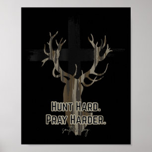 Christian Cross Camo Hunt Hard Pray Harder Deer Hu Poster