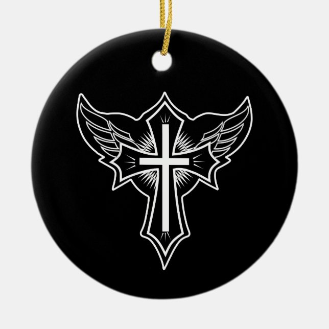 Christian cross ceramic tree decoration (Front)