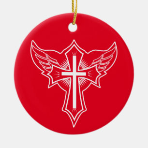 Christian cross ceramic tree decoration