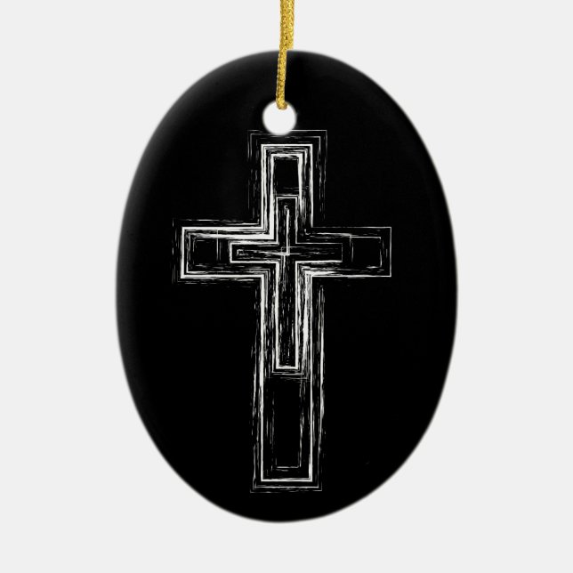 Christian cross ceramic tree decoration (Front)