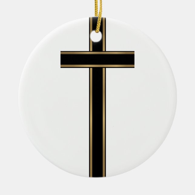 Christian cross ceramic tree decoration (Front)