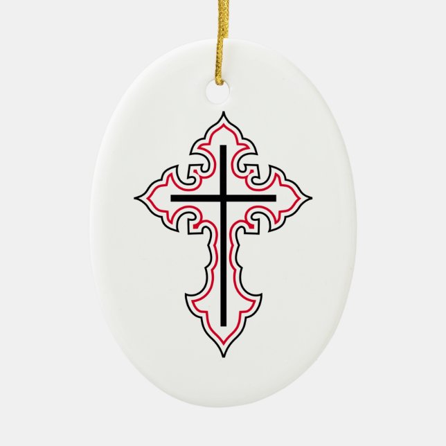 Christian cross ceramic tree decoration (Front)