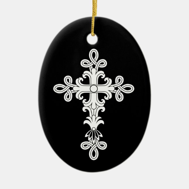Christian cross ceramic tree decoration (Front)