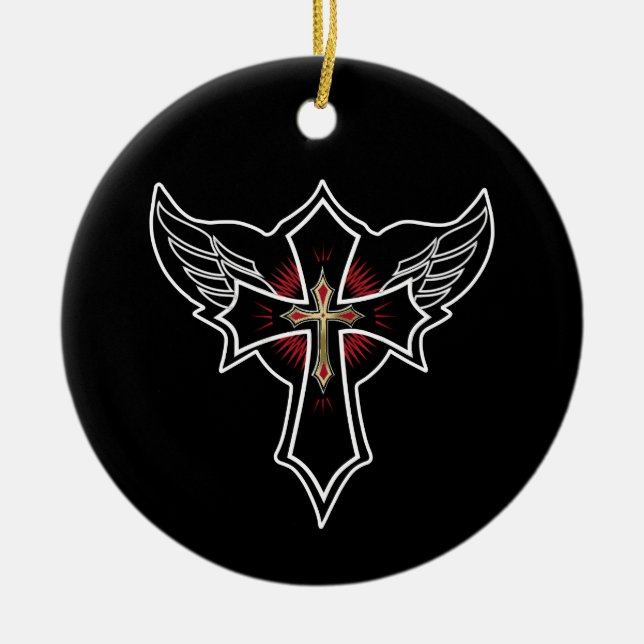 Christian cross ceramic tree decoration (Front)