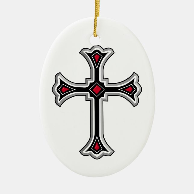 Christian cross ceramic tree decoration (Front)