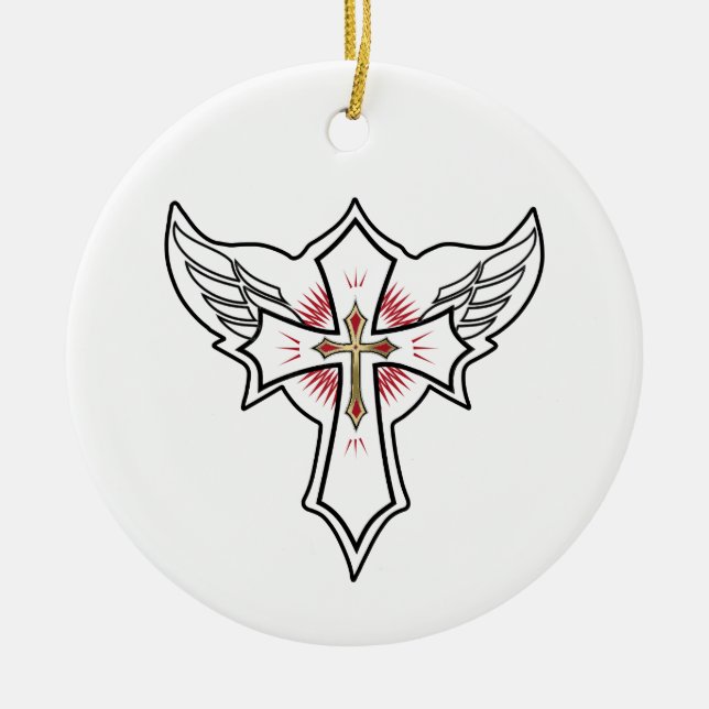 Christian cross ceramic tree decoration (Front)