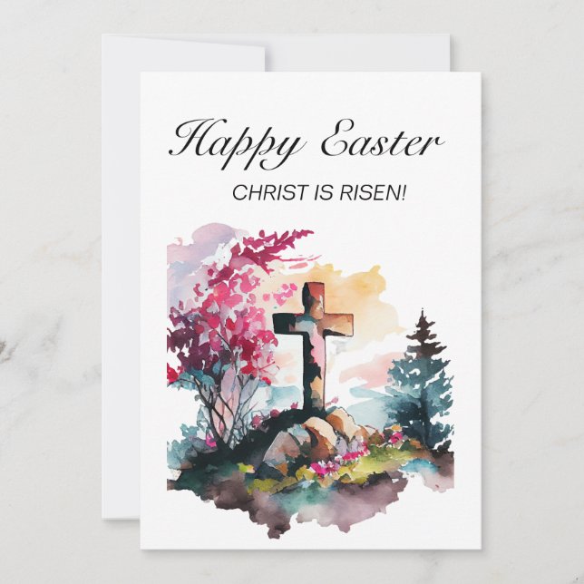 Christian Cross Christ Risen Happy Easter Holiday Card (Front)
