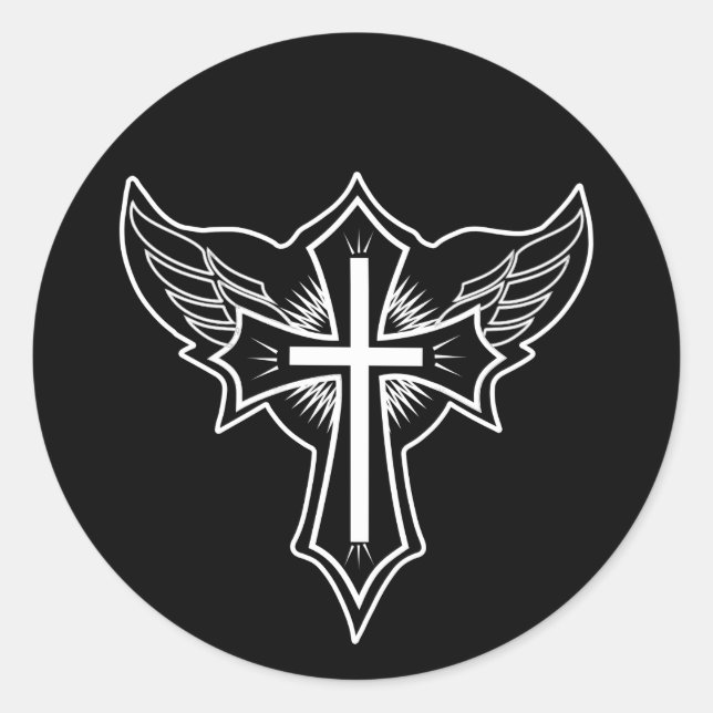 Christian cross classic round sticker (Front)