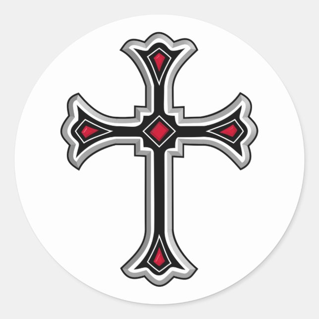Christian cross classic round sticker (Front)