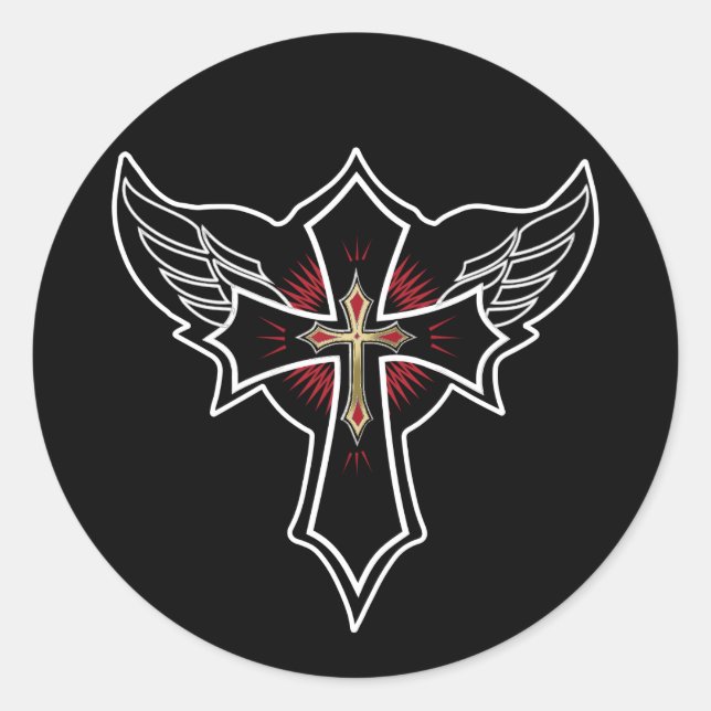 Christian cross classic round sticker (Front)