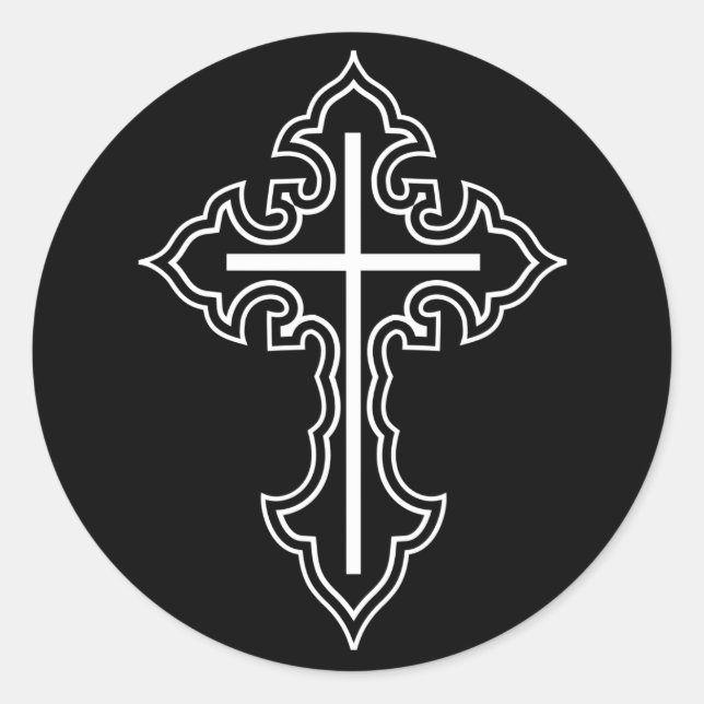 Christian cross classic round sticker (Front)
