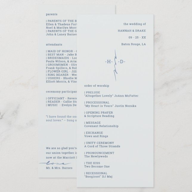Christian Cross | Couple Initials Wedding Ceremony Programme (Front/Back)