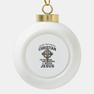 Christian Cross Crown of Thorns Vintage Faith Shir Ceramic Ball Christmas Ornament