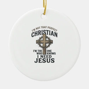 Christian Cross Crown of Thorns Vintage Faith Shir Ceramic Tree Decoration