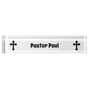 Christian Cross Custom Pastor Nameplate
