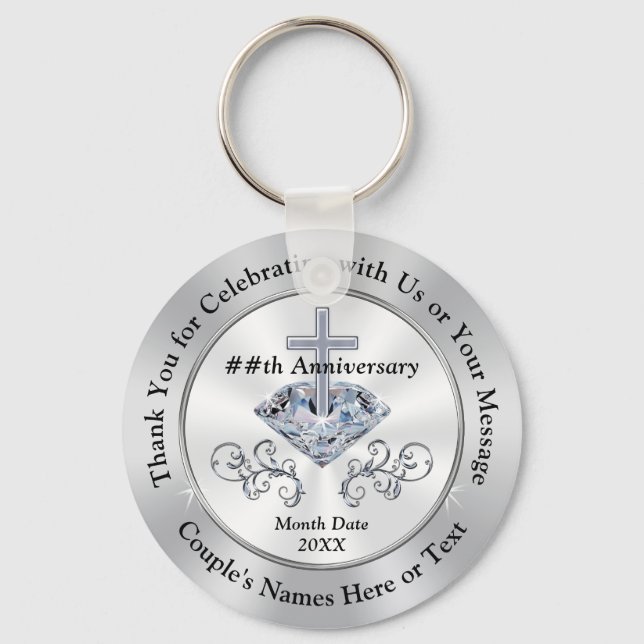 Christian Cross,  Diamond Anniversary Party Favour Key Ring (Front)