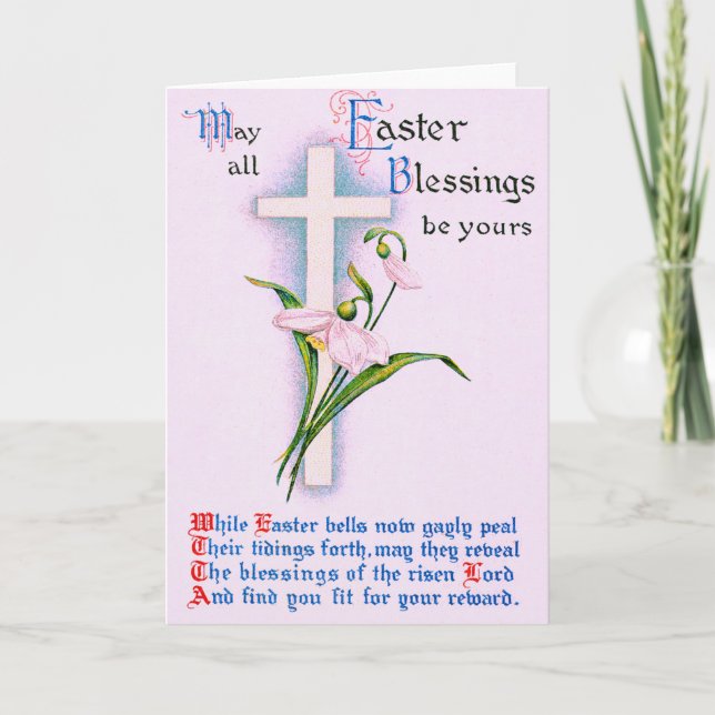 Christian Cross Easter Lily Poem Holiday Card (Front)