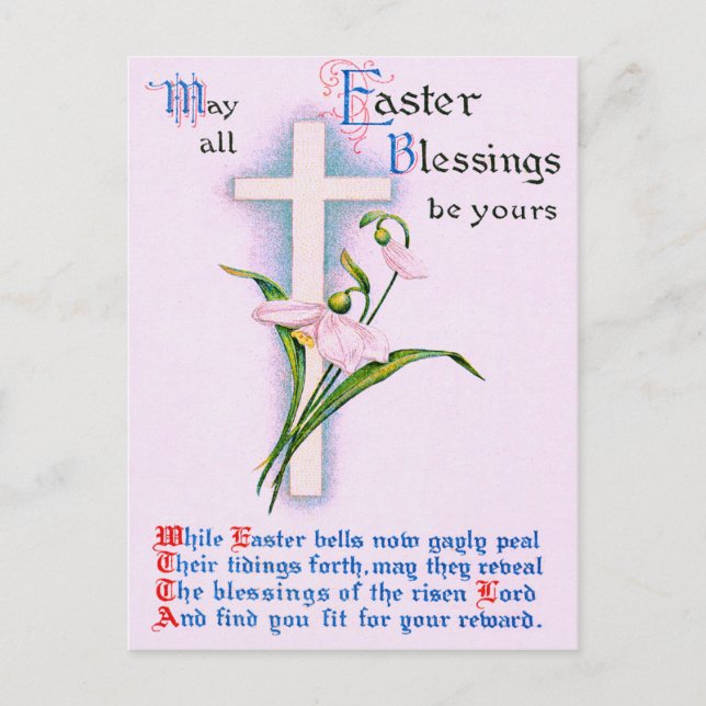 Christian Cross Easter Lily Poem Holiday Postcard (Front)
