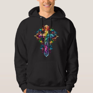 Christian cross faith hope love Jesus church rainb Hoodie