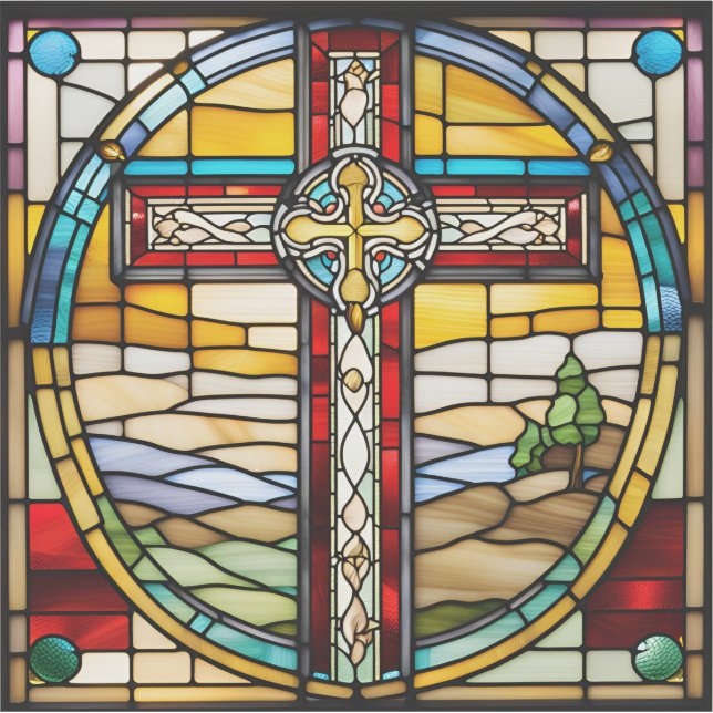 Christian Cross Faux Stained Glass Sticker (Front)