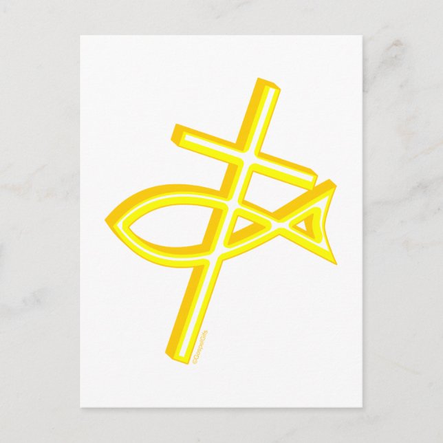 Christian Cross & Fish Postcard (Front)