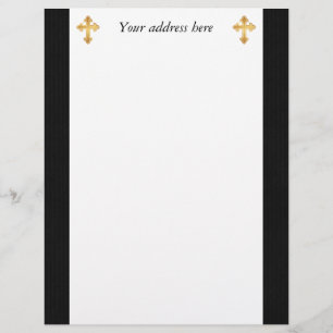 Christian Cross Fleury Gold on Black Customised Letterhead