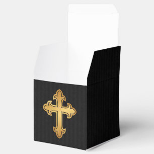 Christian Cross Fleury Gold on Black Favour Box