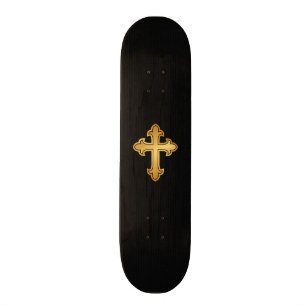 Christian Cross Fleury Gold on Black Skateboard