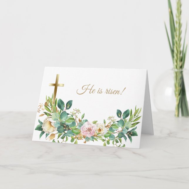 Christian Cross Floral Easter Greeting Card (Front)