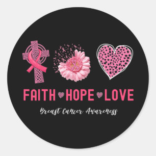 Christian Cross Floral Pink Heart Breast Cancer Aw Classic Round Sticker