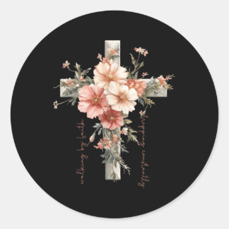 Christian Cross Flowers Walking By Faith Tripping  Classic Round Sticker