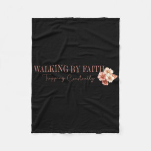 Christian Cross Flowers Walking By Faith Tripping  Fleece Blanket
