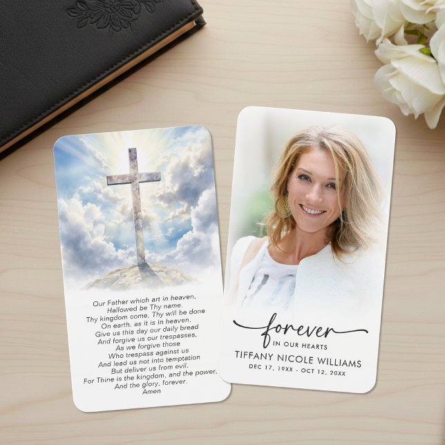 Christian Cross Forever in Our Hearts Prayer Cards (Creator Uploaded)