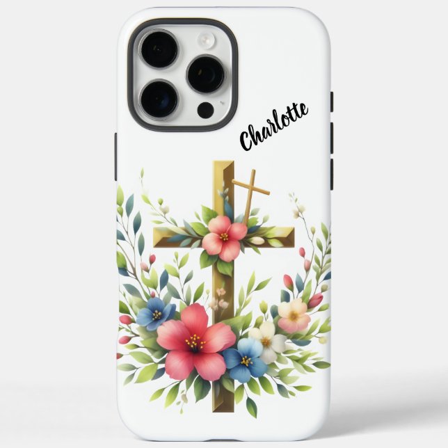 Christian Cross Framed by Artistic Floral Halo Case-Mate iPhone Case (Back)