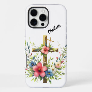 Christian Cross Framed by Artistic Floral Halo iPhone 16 Pro Max Case