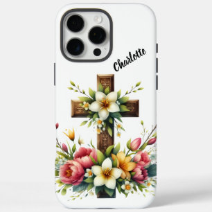 Christian Cross Framed by Colourful Floral Halo iPhone 16 Pro Max Case
