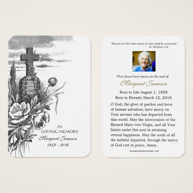Christian Cross  Funeral Memorial Holy Card - (Front & Back)