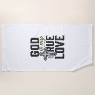 Christian Cross God Is My True Love Vector Beach Towel