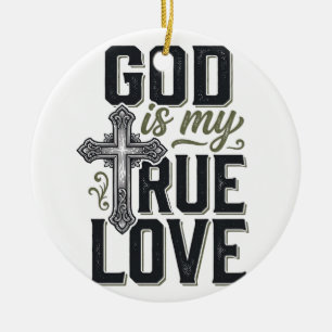 Christian Cross God Is My True Love Vector Ceramic Tree Decoration