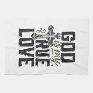 Christian Cross God Is My True Love Vector Tea Towel