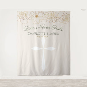Christian Cross Gold Flowers Wedding Tapestry
