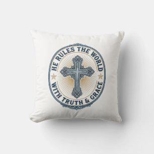 Christian Cross He Rules the World Cushion