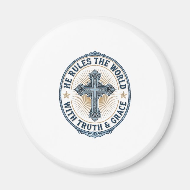 Christian Cross He Rules the World Magnet (Front)