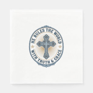 Christian Cross He Rules the World Napkin