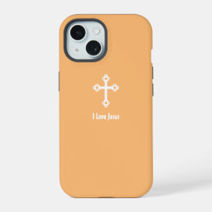 Christian Cross I Love Jesus Apricot Orange iPhone 15 Case