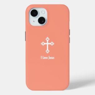 Christian Cross I Love Jesus Salmon Orange iPhone 15 Case