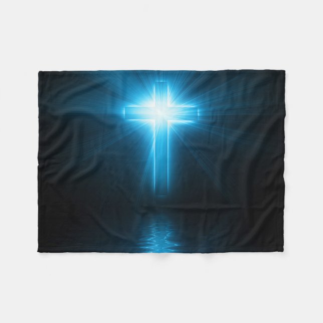Christian Cross in Blue Light Fleece Blanket (Front (Horizontal))